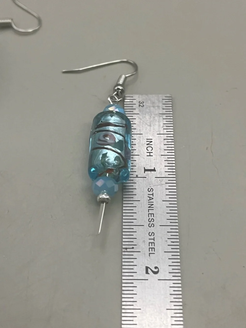 Handmade Blue Lampwork Glass Dangle Earrings Silver Tone Artisan Boho